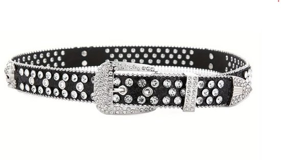 BamBella® - Riem Heup - 115cm maat S M L - verstelbare Belt Dames heupriem taille steentjes roze Skull goth broekriem
