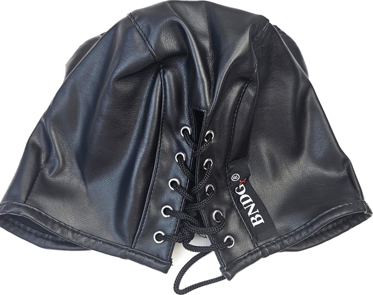 BNDGx® - BDSM Duivel seks Masker - Nep leer stof - Vetersluiting Zwart met hoorns