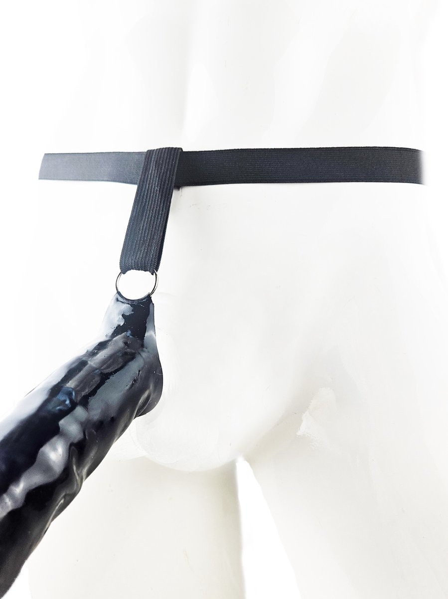 BNDGx® - 100% LATEX open kruis broek penis sleeve bondage slip - Maat L - Zwart BDSM sexy glans BDSM Rubber Fetish SM erotische ondergoed