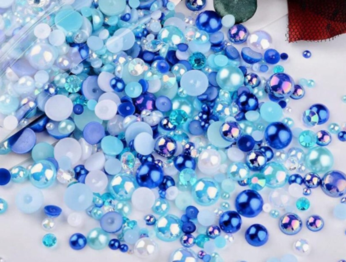BamBella® Plak strass Steentjes Blauw - 1800 stuks - klein en grote - parel rond strass stenen glitters nail art kleding versieren
