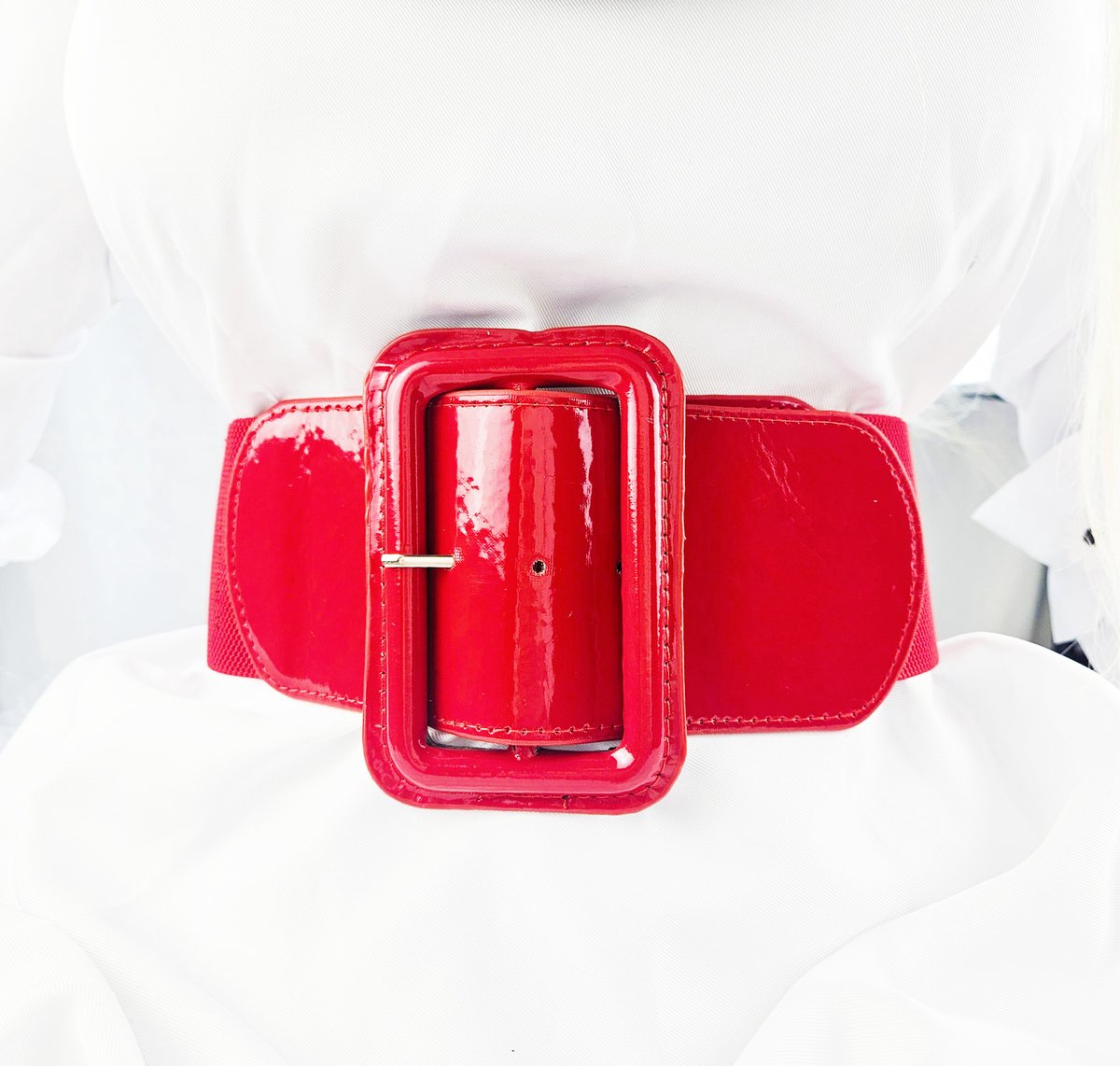 BamBella ® - Riem Maat Onesize - Datex Rood (Mix latex en stof) Mode Body Gothic Goth taille riem Gesp Groot