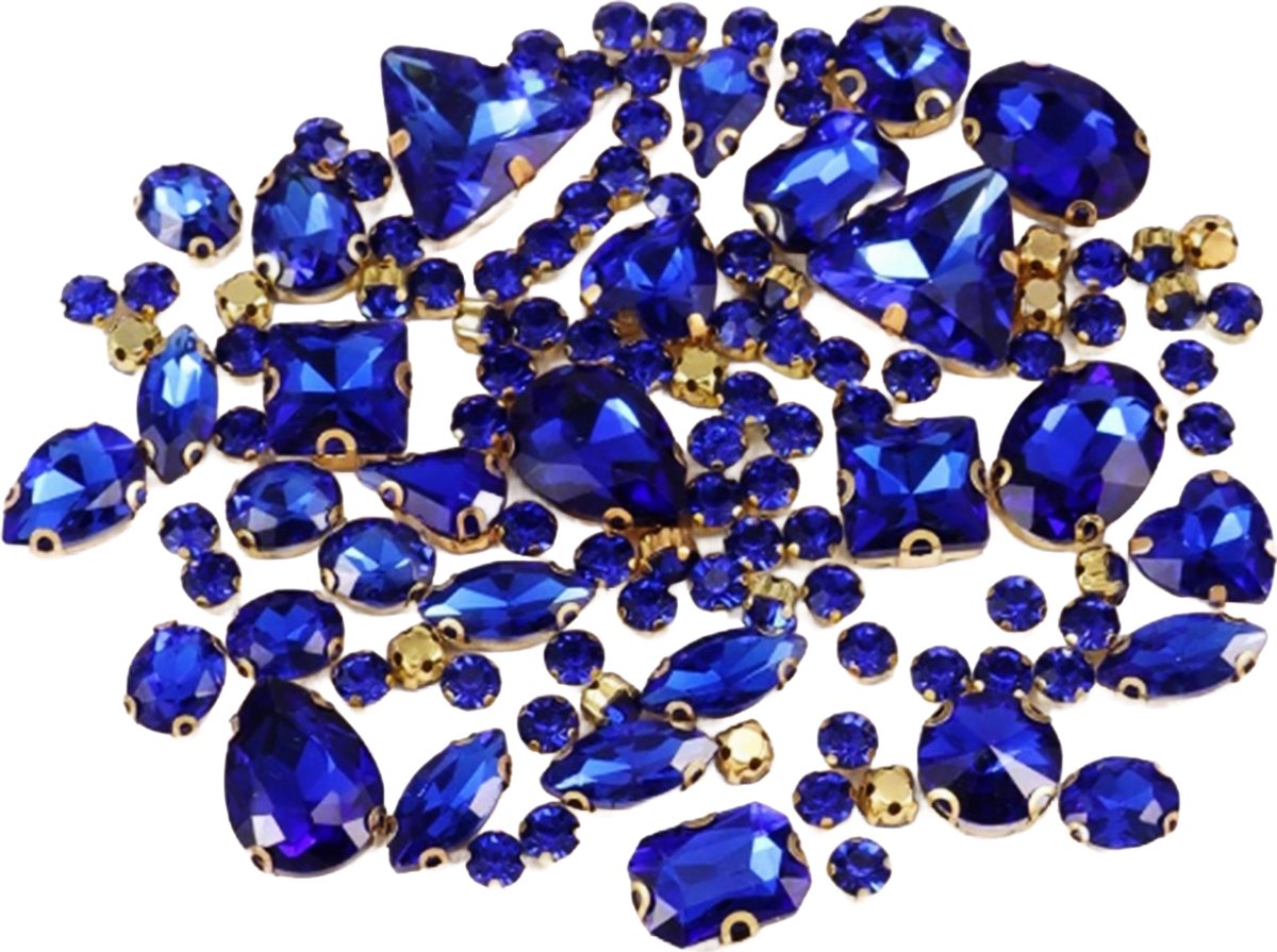 BamBella® donker blauw - Grote Naai strass Steentjes - 130 stuks - strass stenen glitters kleding versieren