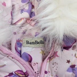 BamBella® - Jas - Maat 86 - Vest Winter jas bontjas bontkraag wit roze eenhoorntjes