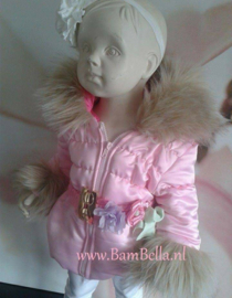 Roze  Kinderjas  met Grote  Bontkraag jas  BamBella