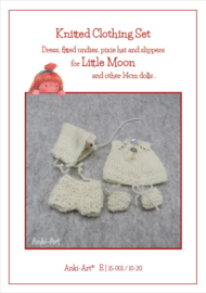 Knitting Pattern, Dress, fitted Undies, pixie Hat and slippers for 14&15cm dolls.