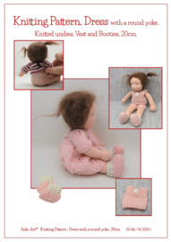 Knitting Pattern, Dress with round Yoke, fitted Undies and Booties for 20cm dolls
