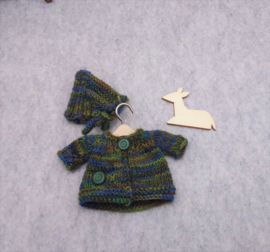 Knitting Pattern, Coat, Fairy hat, pinafore dress and jumper for 14 & 15cm dolls