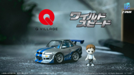 (Pre-order) Fast & Furious Q-Village Vehicle with mini-figure Nissan Skyline GT-R (R34) 9 cm