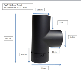 EW120 2MM T-stuk met deksel Zwart