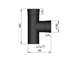 Pelletkachel 90° T-stuk met 2x mof F/F en dop ∅ 100mm