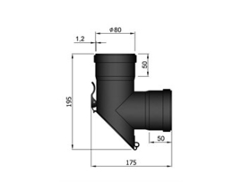 Ø80mm Pelletkachel T-stuk 90 graden F/F afgekort met luik