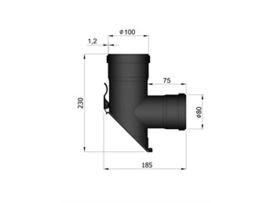 Pelletkachel T-stuk 45° afgeschuind 80/100mm  ∅ 100mm