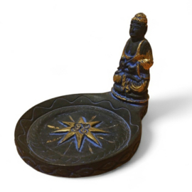 Ronde Wierookhouder met Boeddha - blauw en goud