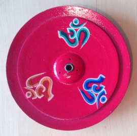 Ronde Houten Tibetaanse houder (Rood met Om)