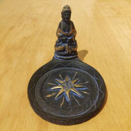 Ronde Wierookhouder met Boeddha - blauw en goud