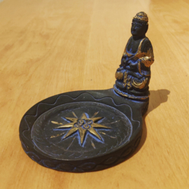 Ronde Wierookhouder met Boeddha - blauw en goud