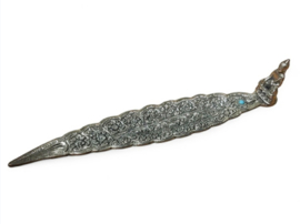 Metalen wierookhouder: Lange blaadje met Boeddha - 30 cm