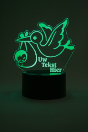 Ooievaar baby met eigen tekst led lamp