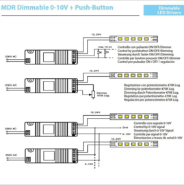 QLT MDR60 LED voeding 24V DC 60W dimbaar met externe drukknop, potmeter of 1-10VV