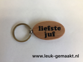 Houten sleutelhanger juf of meester