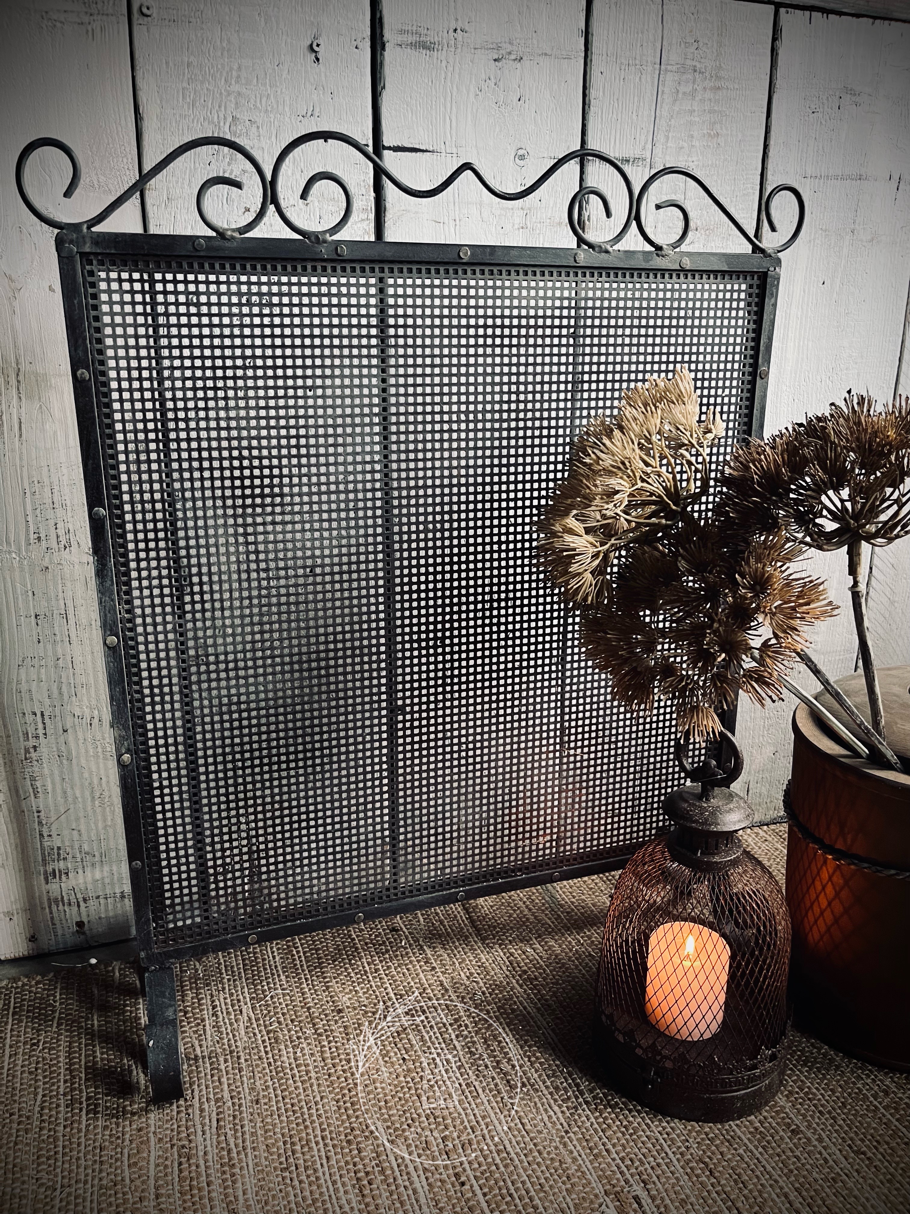 Stoer IJzeren haardscherm Old Black