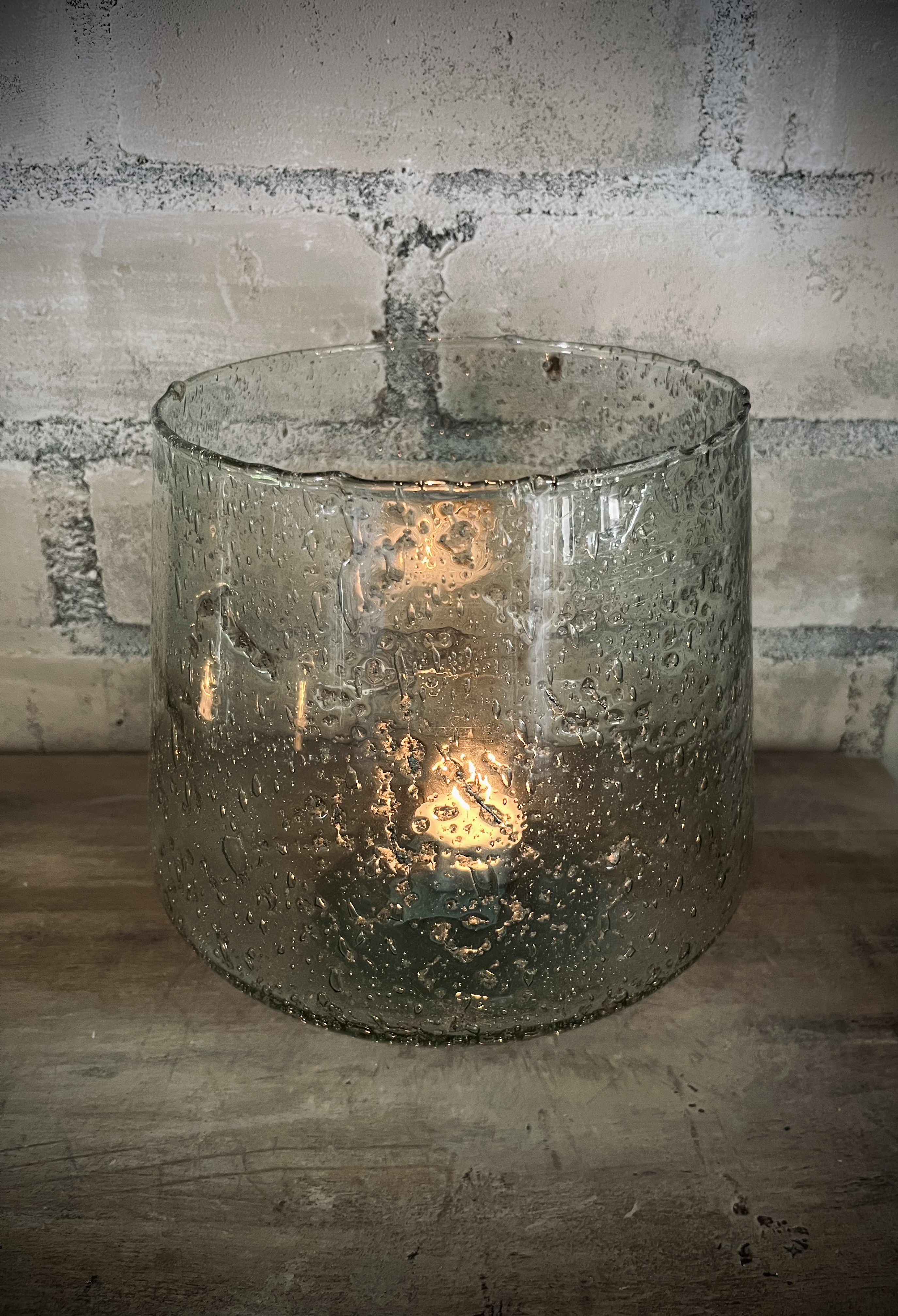 Windlicht bubbelglas transparant M
