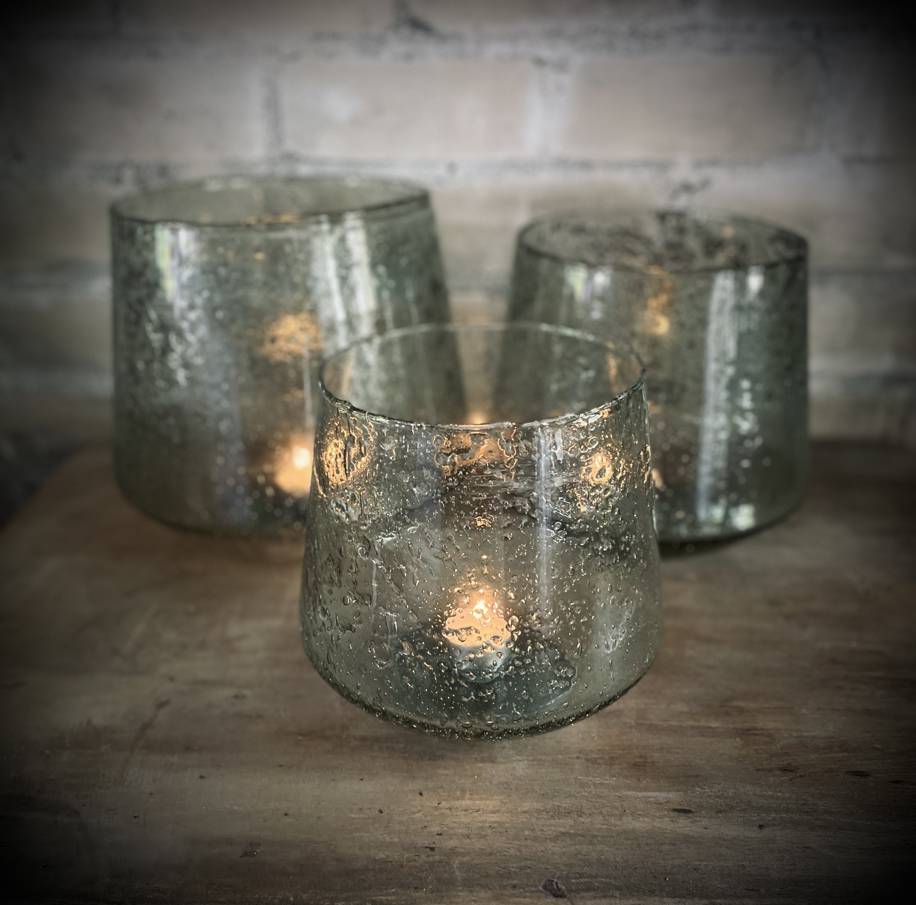 Windlicht bubbelglas transparant S