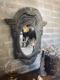 Houten Ossenoog spiegel Ash grey