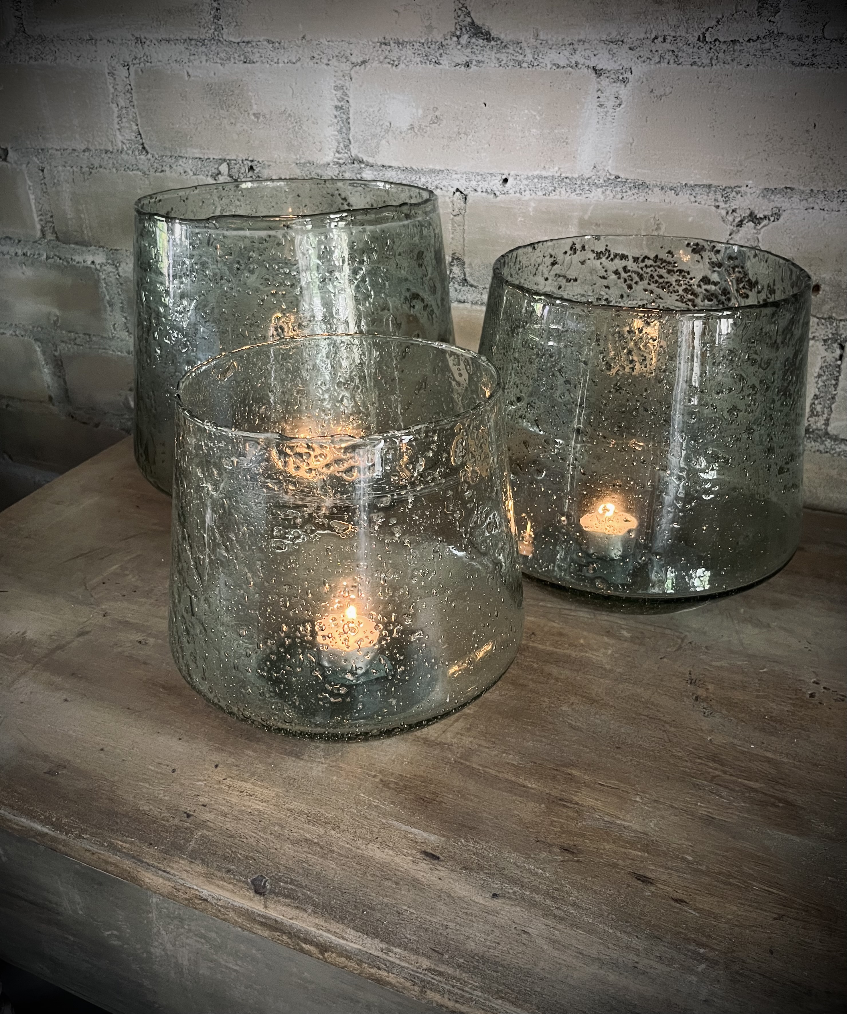 Windlicht bubbelglas transparant S