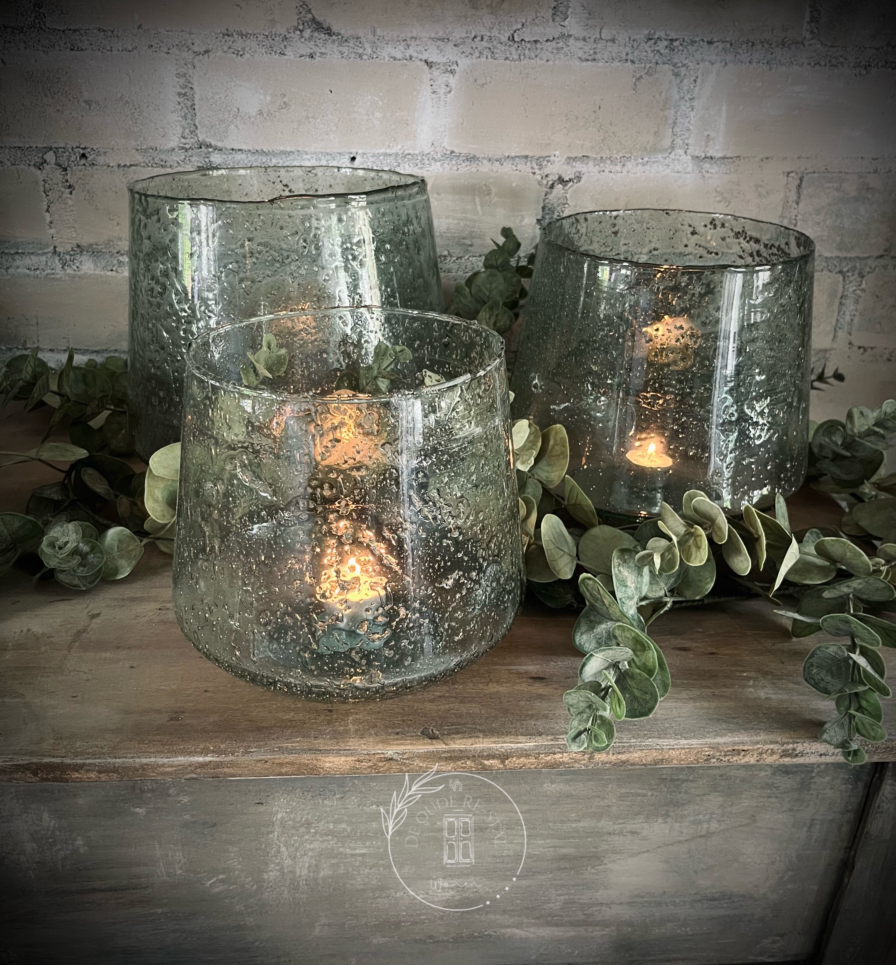 Windlicht bubbelglas transparant S