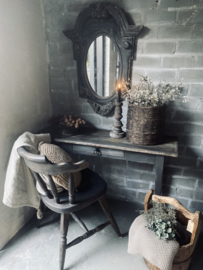 Houten Ossenoog spiegel Ash grey