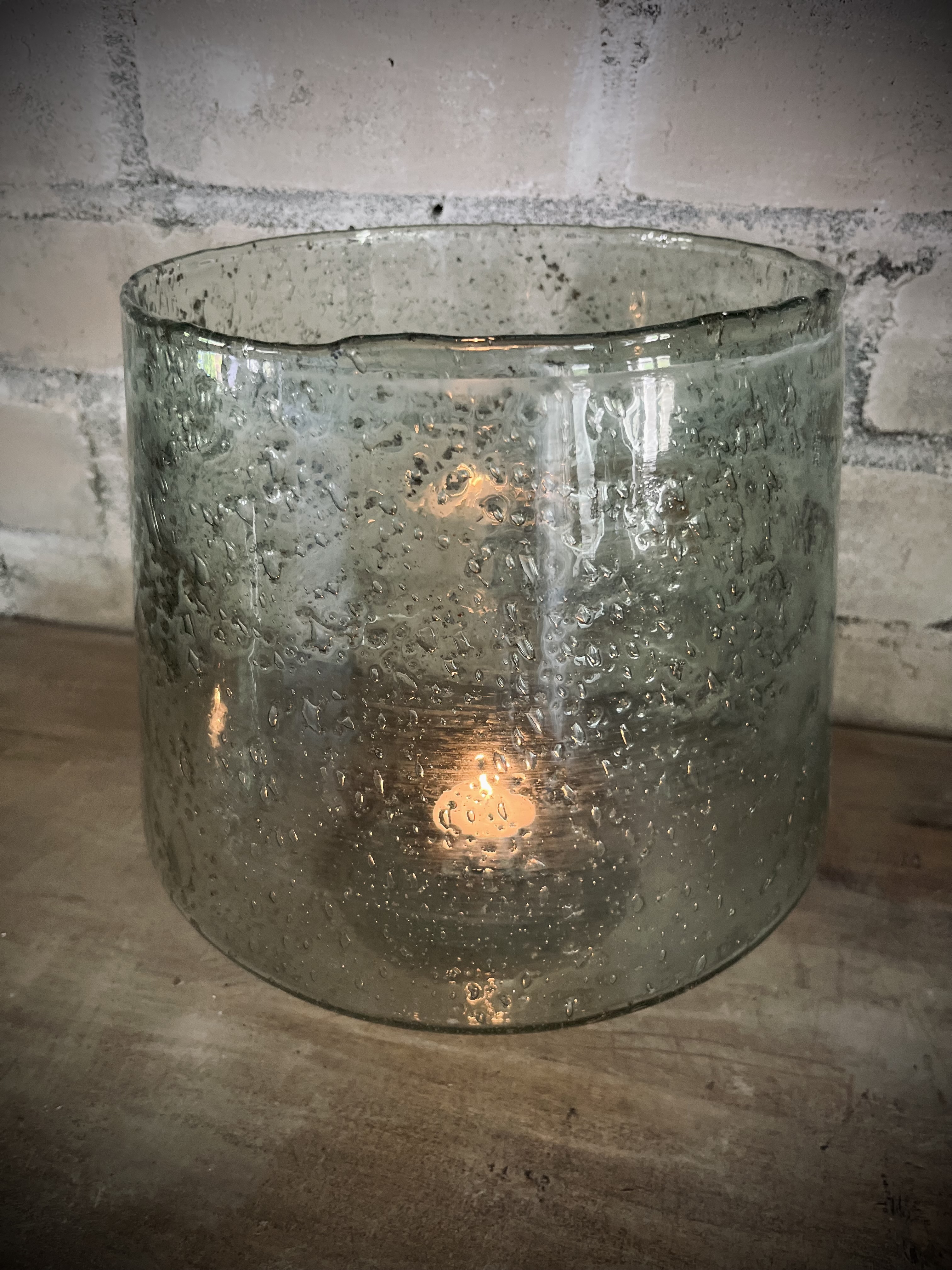 Windlicht bubbelglas transparant L