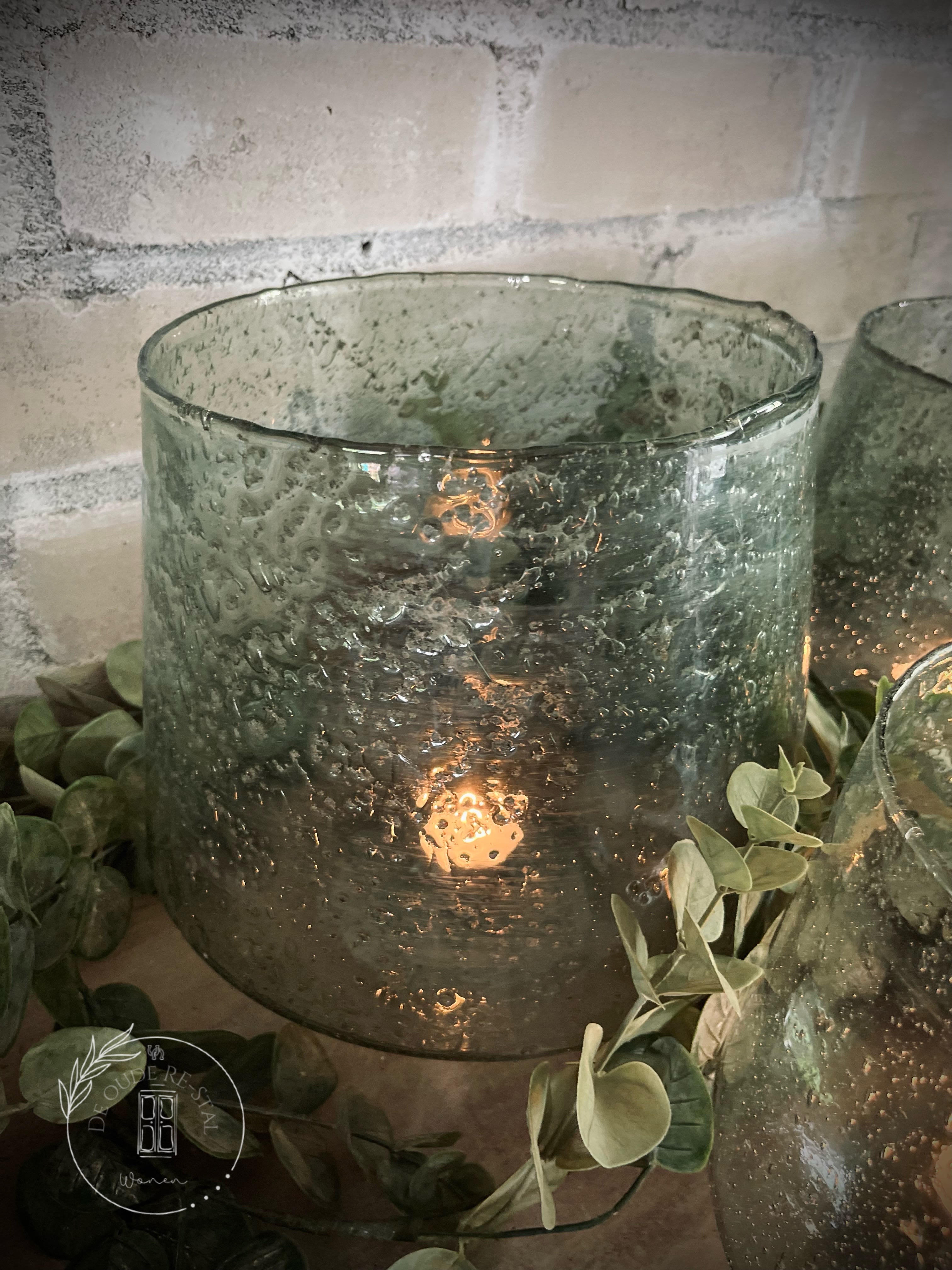 Windlicht bubbelglas transparant L