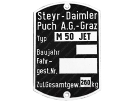 Typenschild Rahmen Puch M50 JET