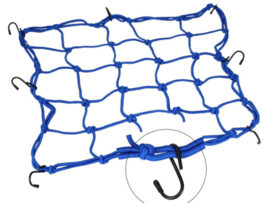 Bagagenet elastisch met 6 haken 40x40cm blauw universeel
