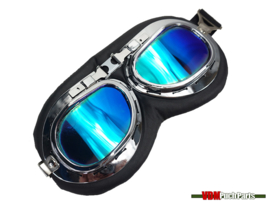 Pilotenbrille / Oldtimerbrille Spiegelglas Schwarz / Chrom