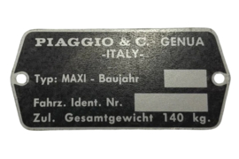 Typenschild Rahmen PIAGGIO & C. GENUA - ITALY - Puch Maxi