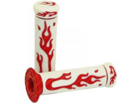Handle grips set 22mm - 24mm 125mm White / Red Flame Universal