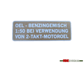 Puch benzine mix sticker (Wit Duitse versie)