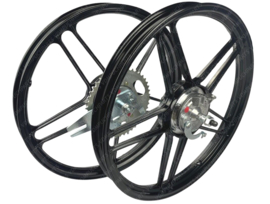 5 Star Alloy Cast Wheels set 16 / 17 Inch x 1.35 Complete Powdercoated Black Puch Maxi Models