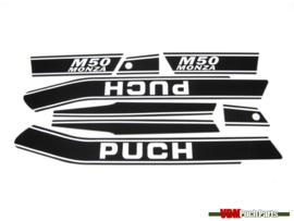 Sticker set zwart/wit Puch M50 Monza