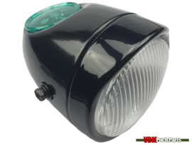 Headlight egg-headlight 102mm Black / Black Side mounting Puch Maxi