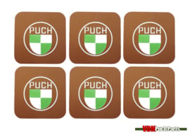 Onderzetters set met Puch Logo cognac 6 delig