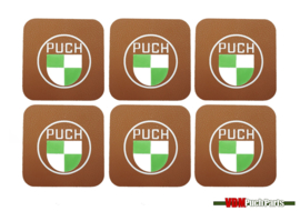 Onderzetters set met Puch Logo cognac 6 delig
