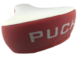 Puch saddle with tekst Puch Maxi (Red/white)