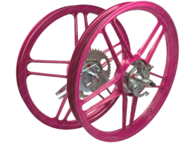 5 Star Alloy Cast Wheels set 16 / 17 Inch x 1.35 Complete Powdercoated Pink Puch Maxi Models