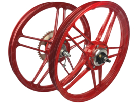 5 Star Alloy Cast Wheels set 16 / 17 Inch x 1.35 Complete Powdercoated Red Puch Maxi Models