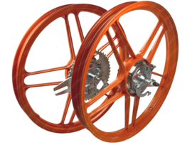 5 Star Alloy Cast Wheels set 16 / 17 Inch x 1.35 Complete Powdercoated Orange Puch Maxi Models