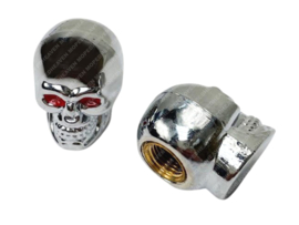 Valve cap set Skull Chrome - Red 2-Pieces Universal