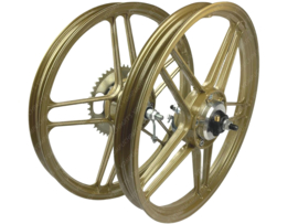 5 Star Alloy Cast Wheels set 16 / 17 Inch x 1.35 Complete Powdercoated Gold Puch Maxi Models